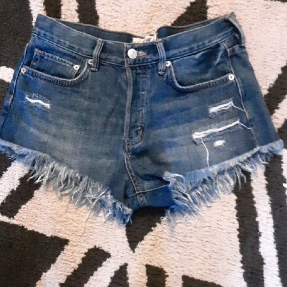 We The Free Blue Distressed Jean Shorts